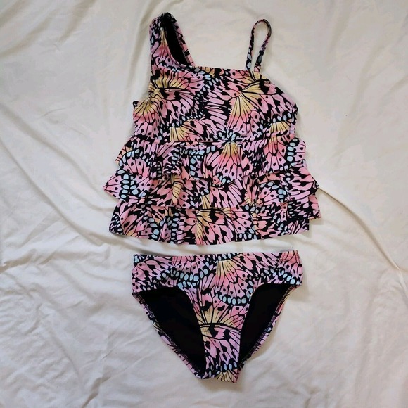 Sugar & Jade‎ Plus 12-14L Butterfly Padded Ruffle 2Pc Tankini Ruffle Kids Girls - Picture 1 of 2